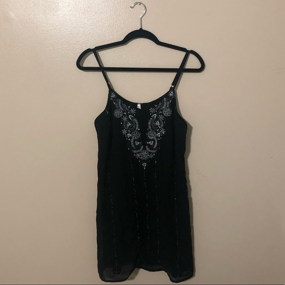 Black mink dress with silver embellishments